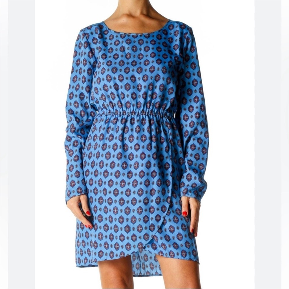 J.Crew Dress SIZE Small Long Sleeve Blue Floral Medallion Print Tulip Hem